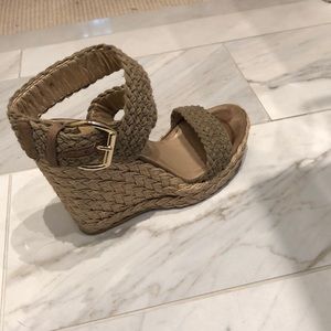 Stuart Weitzman Khaki Wedge Sandals
